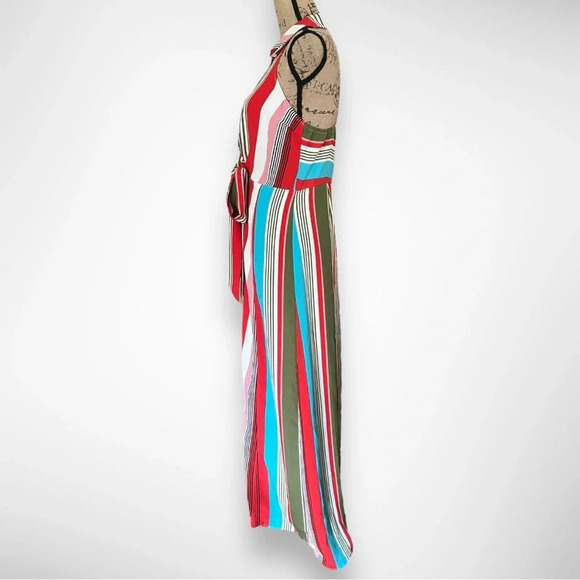LULUMARI Women's‎ Striped Maxi Dress With Collar Tie Front Detail Medium | EUC - Picture 4 of 8